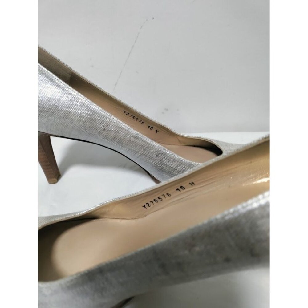 Stuart Weitzman Slip On Stiletto Heels Platform Pump Shoes Linen Pale Summer 10N - Picture 6 of 10